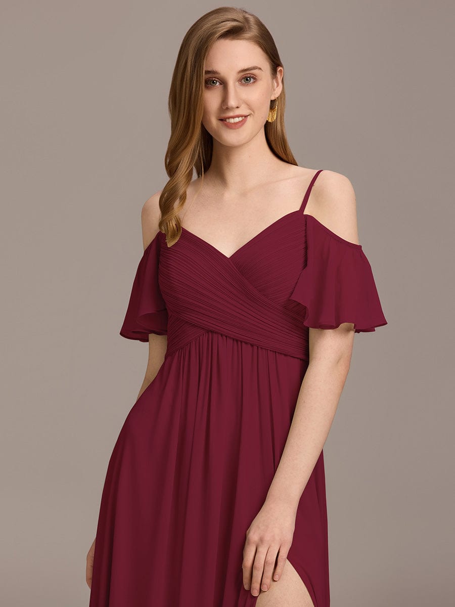 ever GRACIE|Off-Shoulder Pleated High Split Bridesmaid Dress