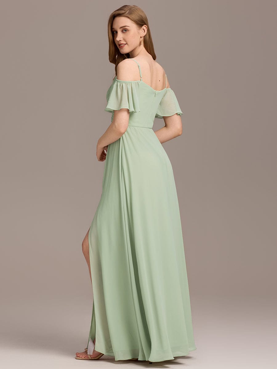 ever GRACIE|Off-Shoulder Pleated High Split Bridesmaid Dress