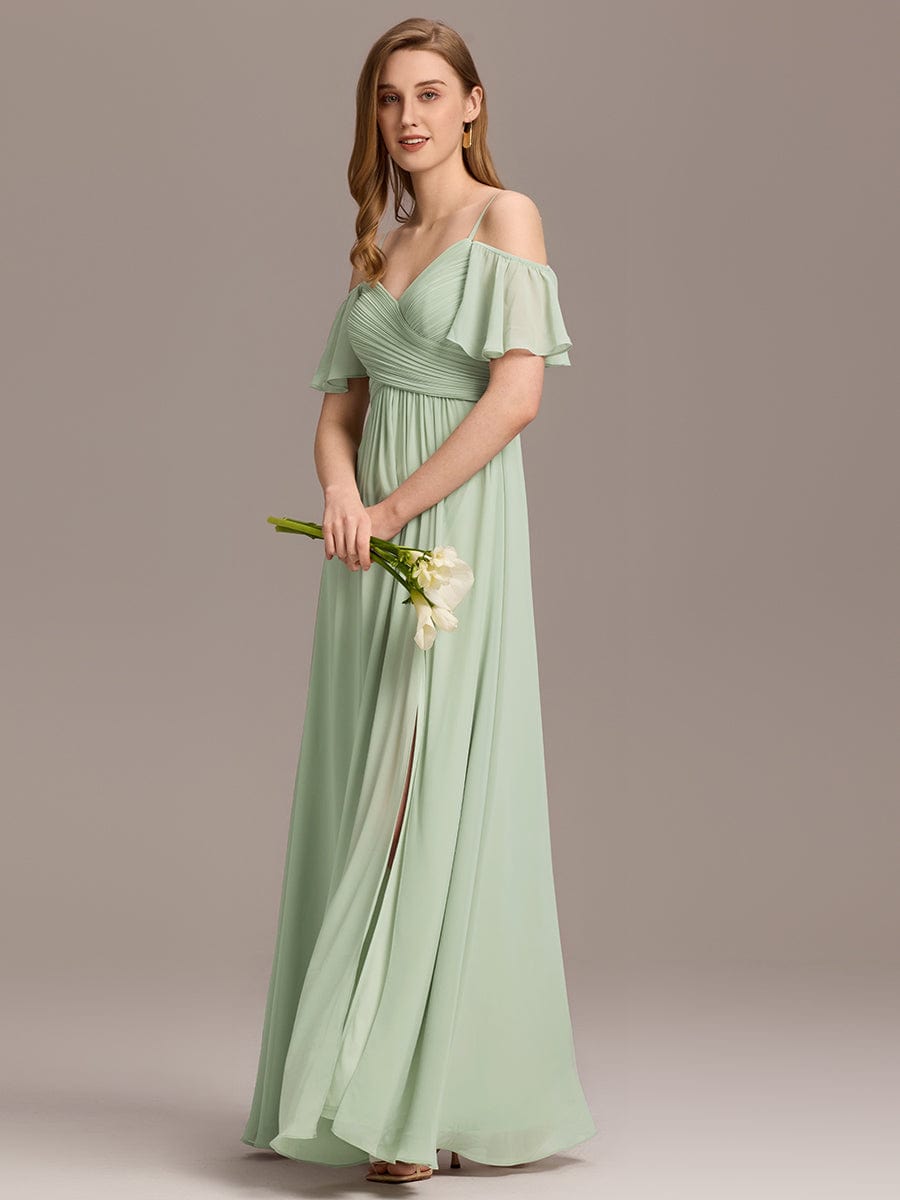ever GRACIE|Off-Shoulder Pleated High Split Bridesmaid Dress