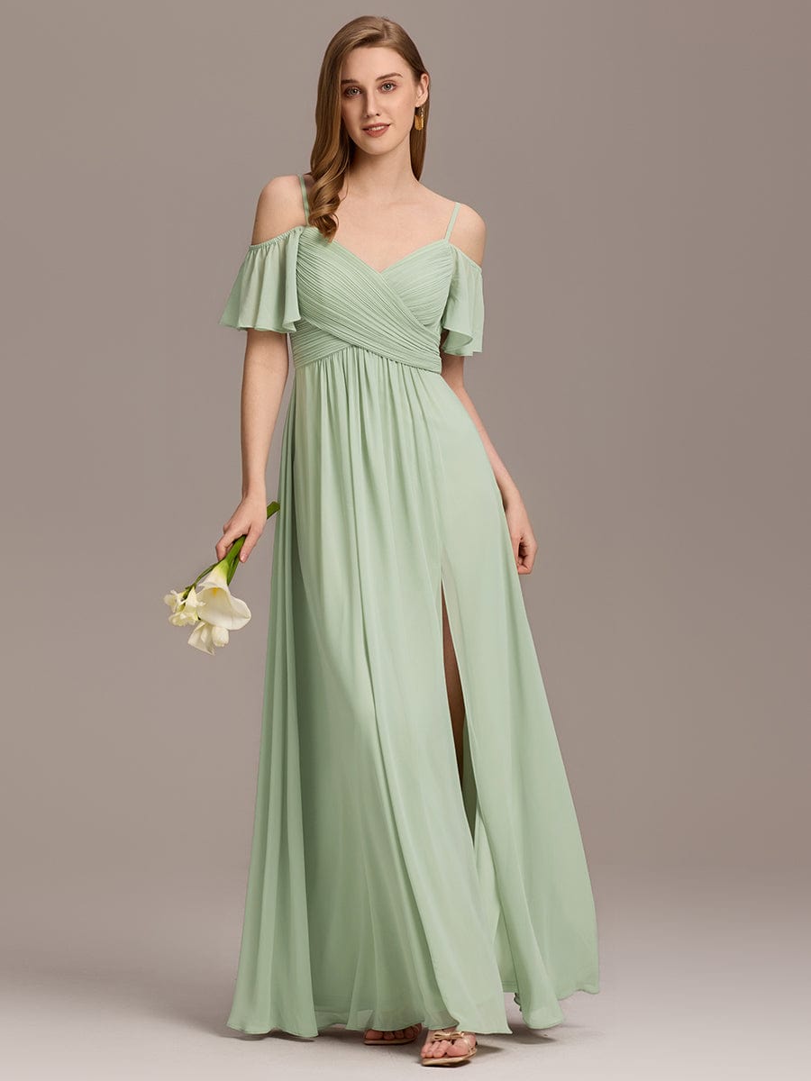 ever GRACIE|Off-Shoulder Pleated High Split Bridesmaid Dress