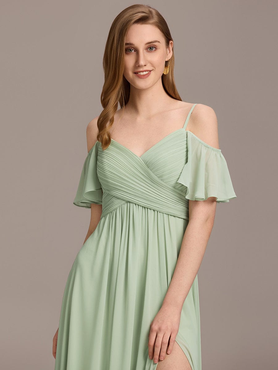 ever GRACIE|Off-Shoulder Pleated High Split Bridesmaid Dress