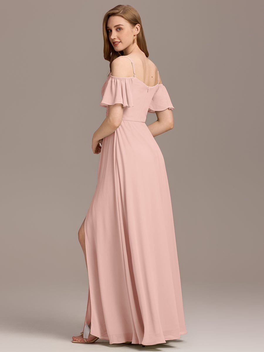 ever GRACIE|Off-Shoulder Pleated High Split Bridesmaid Dress
