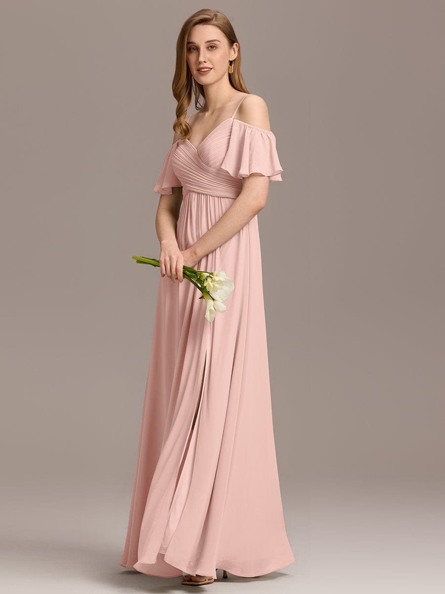 ever GRACIE|Off-Shoulder Pleated High Split Bridesmaid Dress