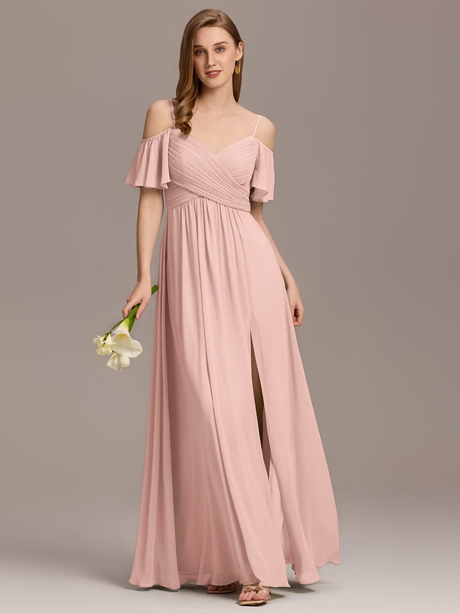ever GRACIE|Off-Shoulder Pleated High Split Bridesmaid Dress