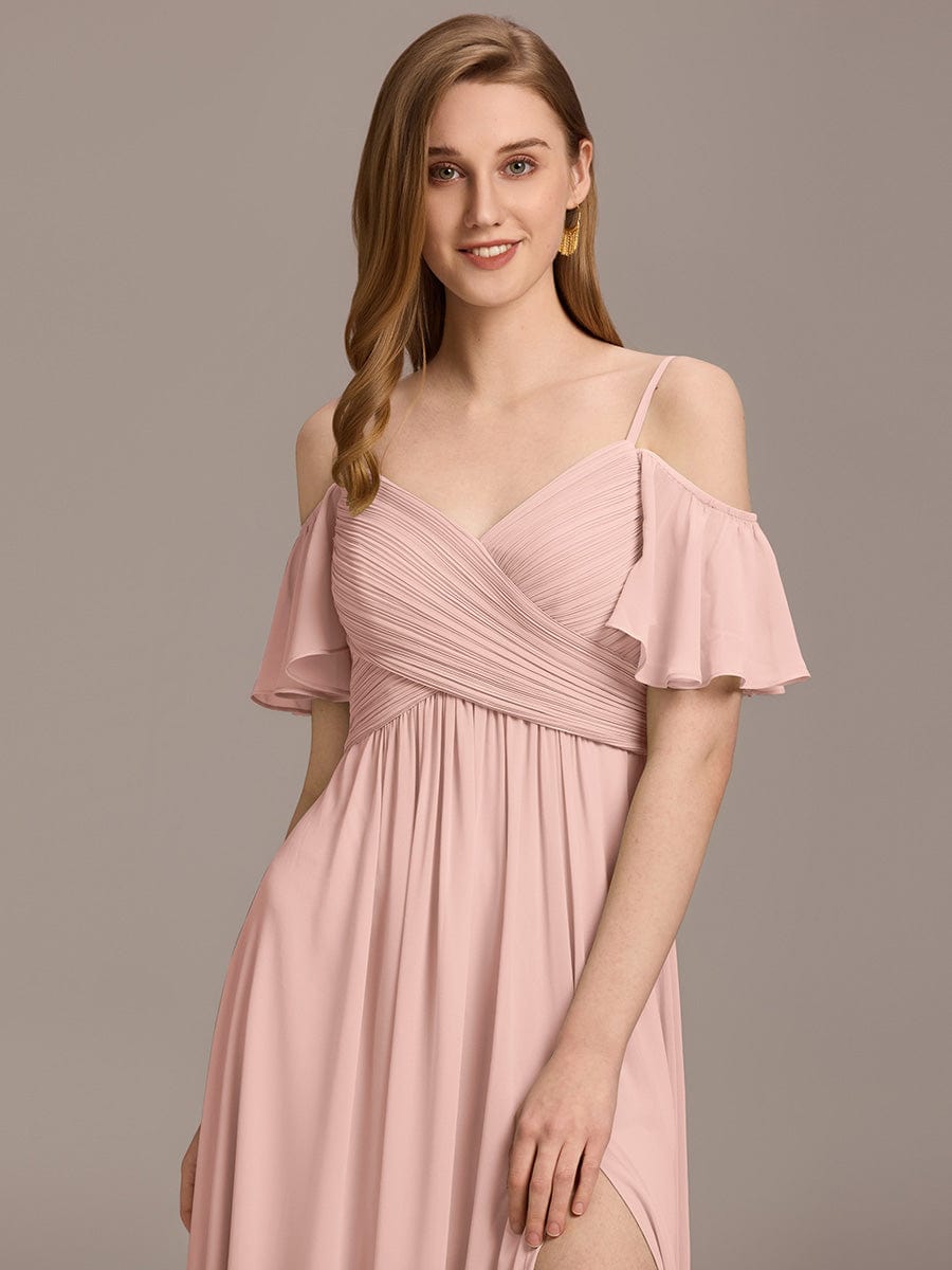 ever GRACIE|Off-Shoulder Pleated High Split Bridesmaid Dress