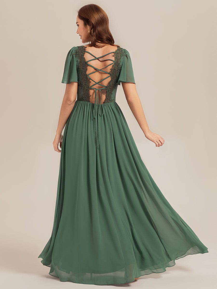 ever AMIRA|Tie-Front Chiffon Ruffle Sleeve Bridesmaid Dress (Final Sale)