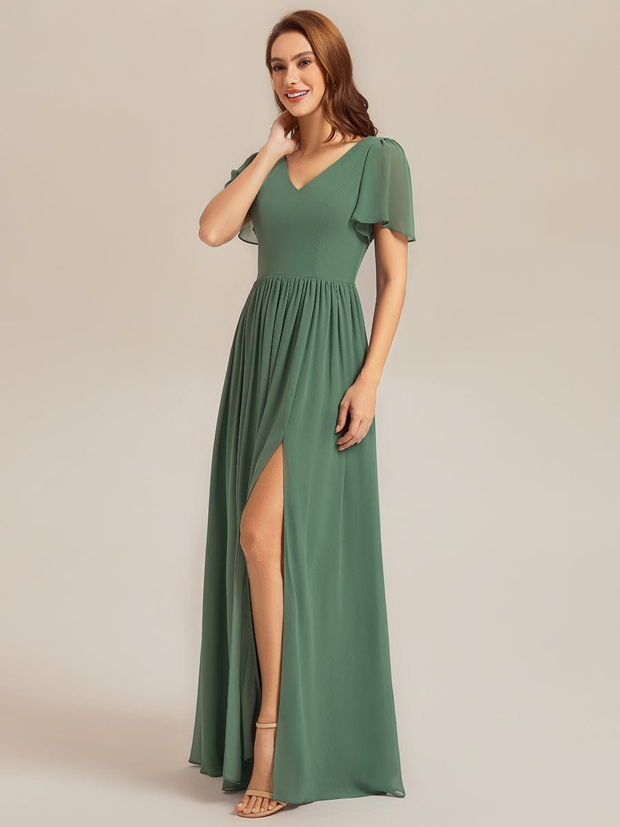 ever AMIRA|Tie-Front Chiffon Ruffle Sleeve Bridesmaid Dress (Final Sale)