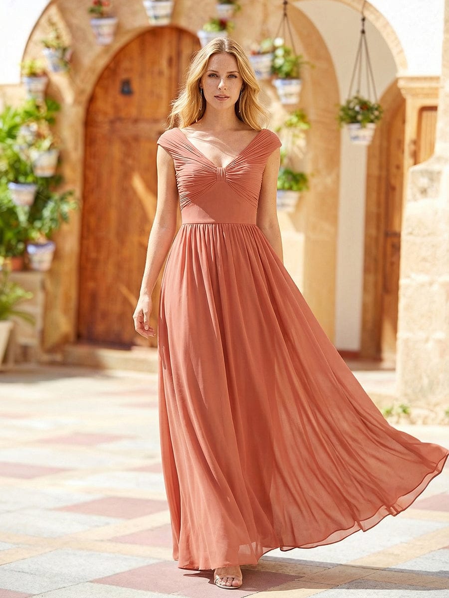 ever NEMI|Pleated Chiffon Cap Sleeve Dress