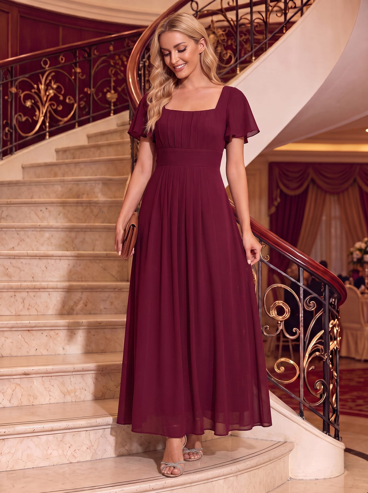ever AVIEL|Ruched Chiffon Ruffle Sleeve Dress
