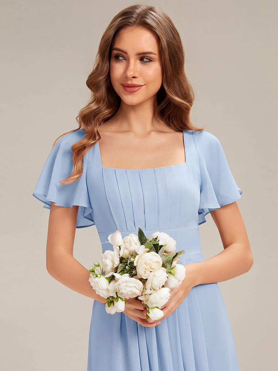 ever AVIEL|Ruched Chiffon Ruffle Sleeve Dress
