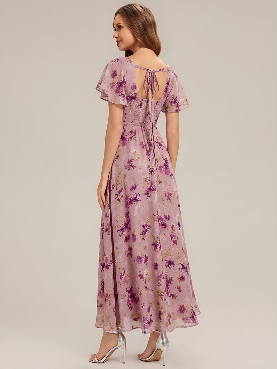 ever AVIEL|Ruched Chiffon Ruffle Sleeve Dress
