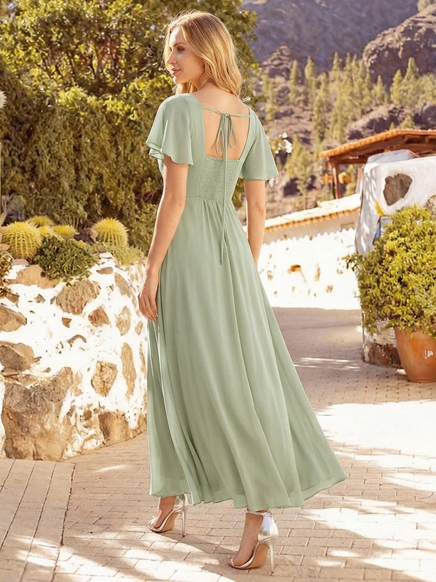ever AVIEL|Ruched Chiffon Ruffle Sleeve Dress