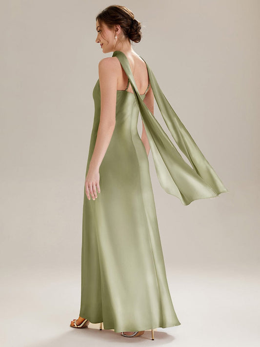 Flowing Ribbons Satin Sleeveless Dress