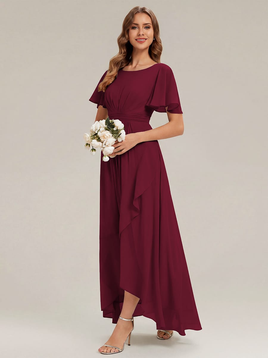 ever SAGE|Ruched Chiffon Ruffle Sleeve Bridesmaid Dress