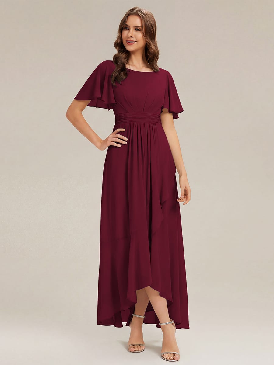 ever SAGE|Ruched Chiffon Ruffle Sleeve Bridesmaid Dress