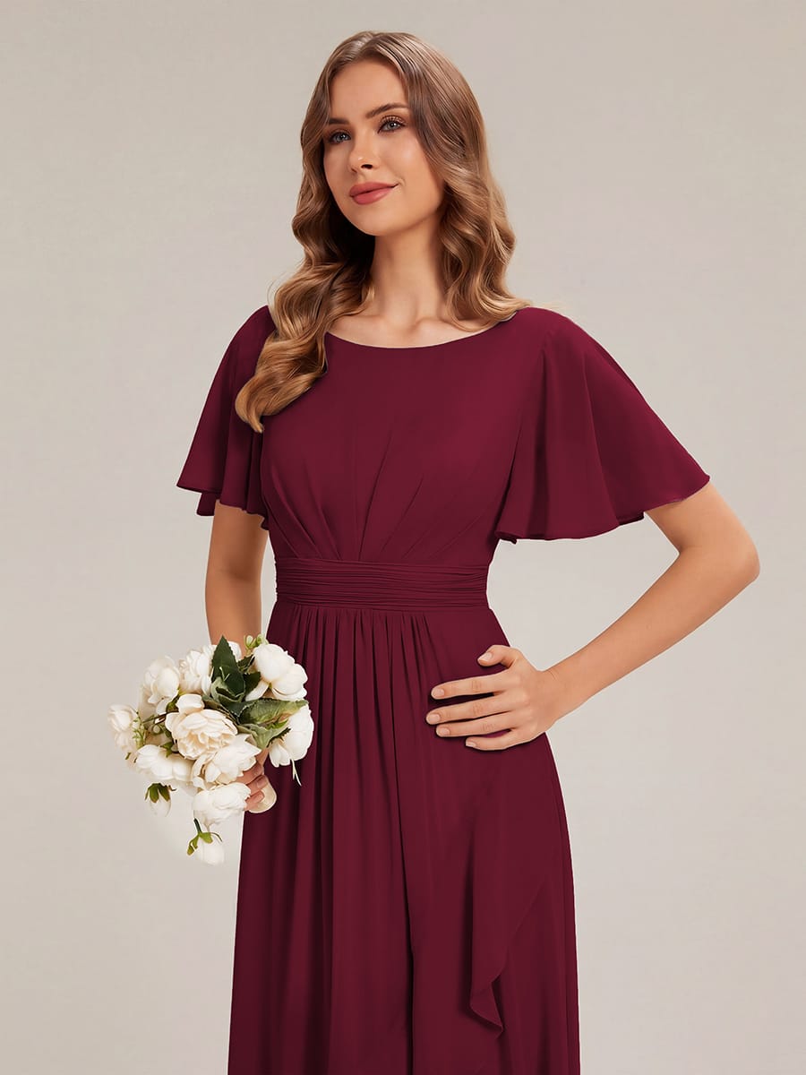 ever SAGE|Ruched Chiffon Ruffle Sleeve Bridesmaid Dress
