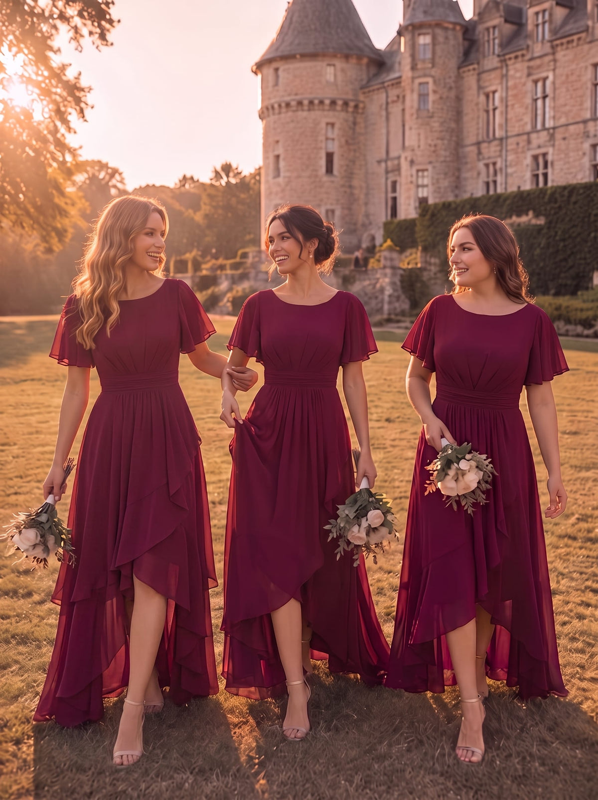 ever SAGE|Ruched Chiffon Ruffle Sleeve Bridesmaid Dress