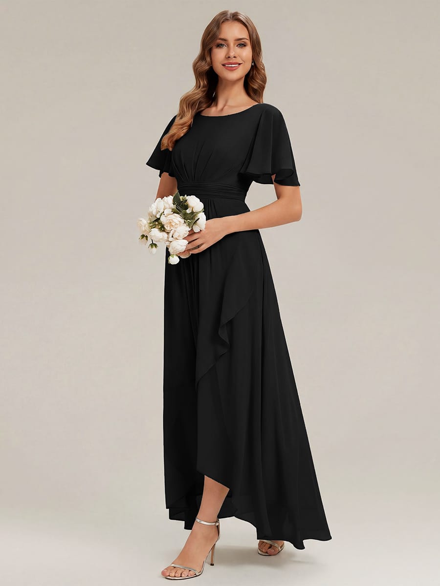 ever SAGE|Ruched Chiffon Ruffle Sleeve Bridesmaid Dress