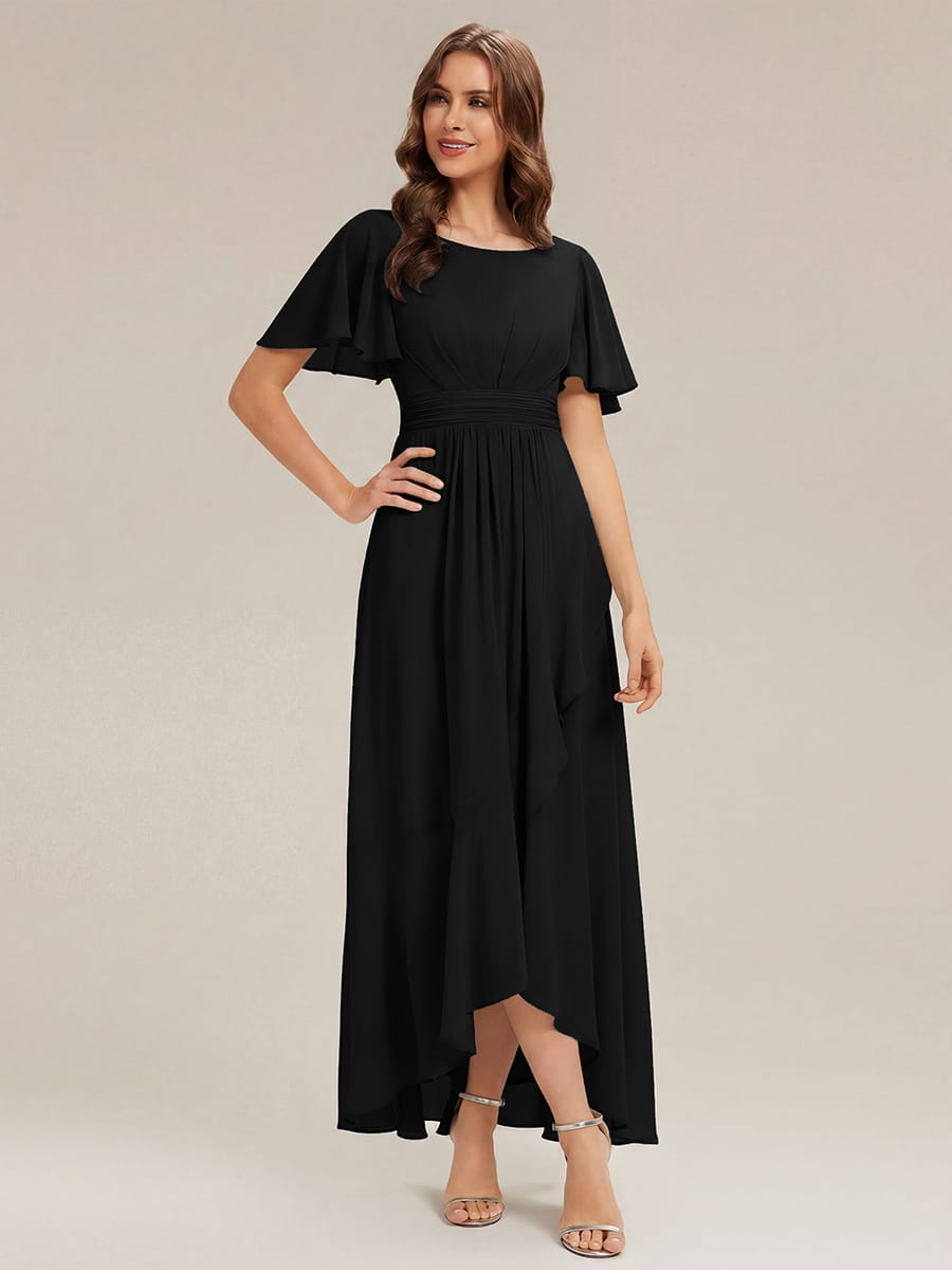 ever SAGE|Ruched Chiffon Ruffle Sleeve Wedding Guest Dress