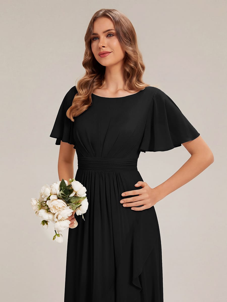 ever SAGE|Ruched Chiffon Ruffle Sleeve Bridesmaid Dress