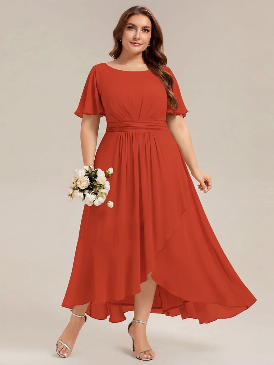 ever SAGE|Ruched Chiffon Ruffle Sleeve Wedding Guest Dress