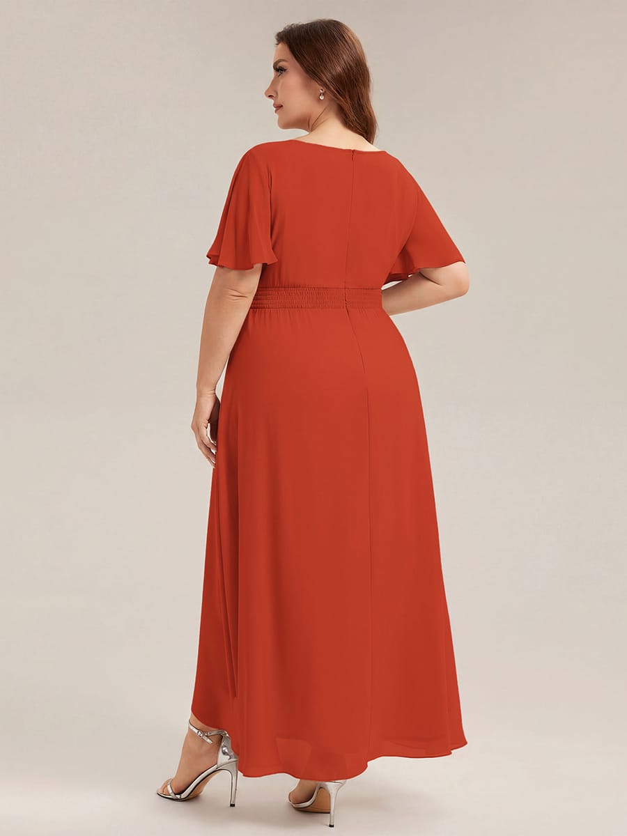 ever SAGE|Ruched Chiffon Ruffle Sleeve Wedding Guest Dress