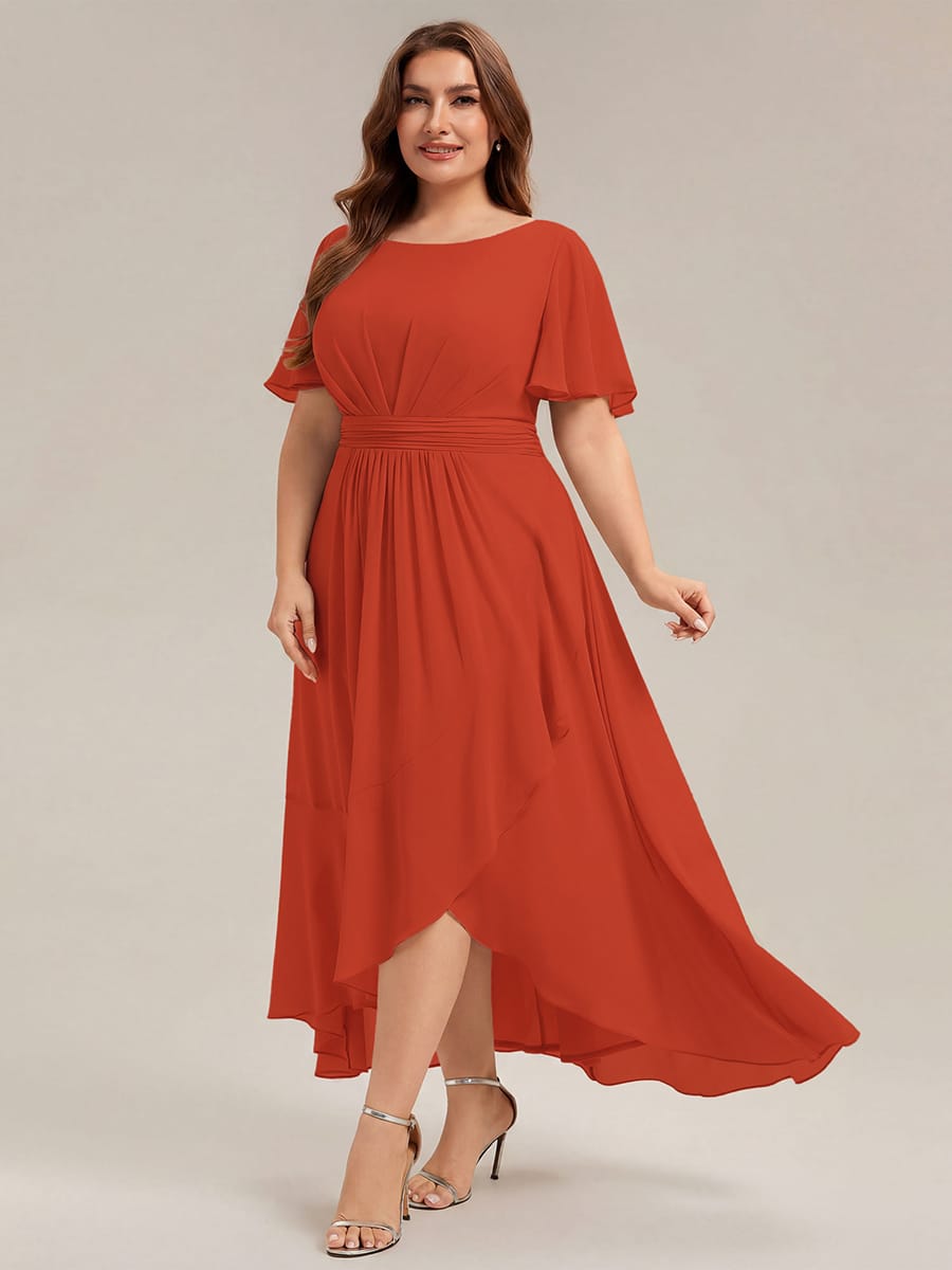 ever SAGE|Ruched Chiffon Ruffle Sleeve Wedding Guest Dress