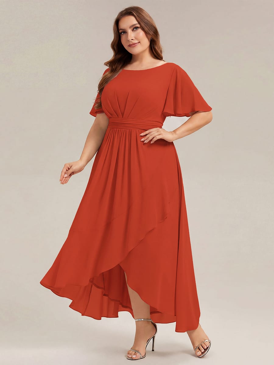 ever SAGE|Ruched Chiffon Ruffle Sleeve Wedding Guest Dress