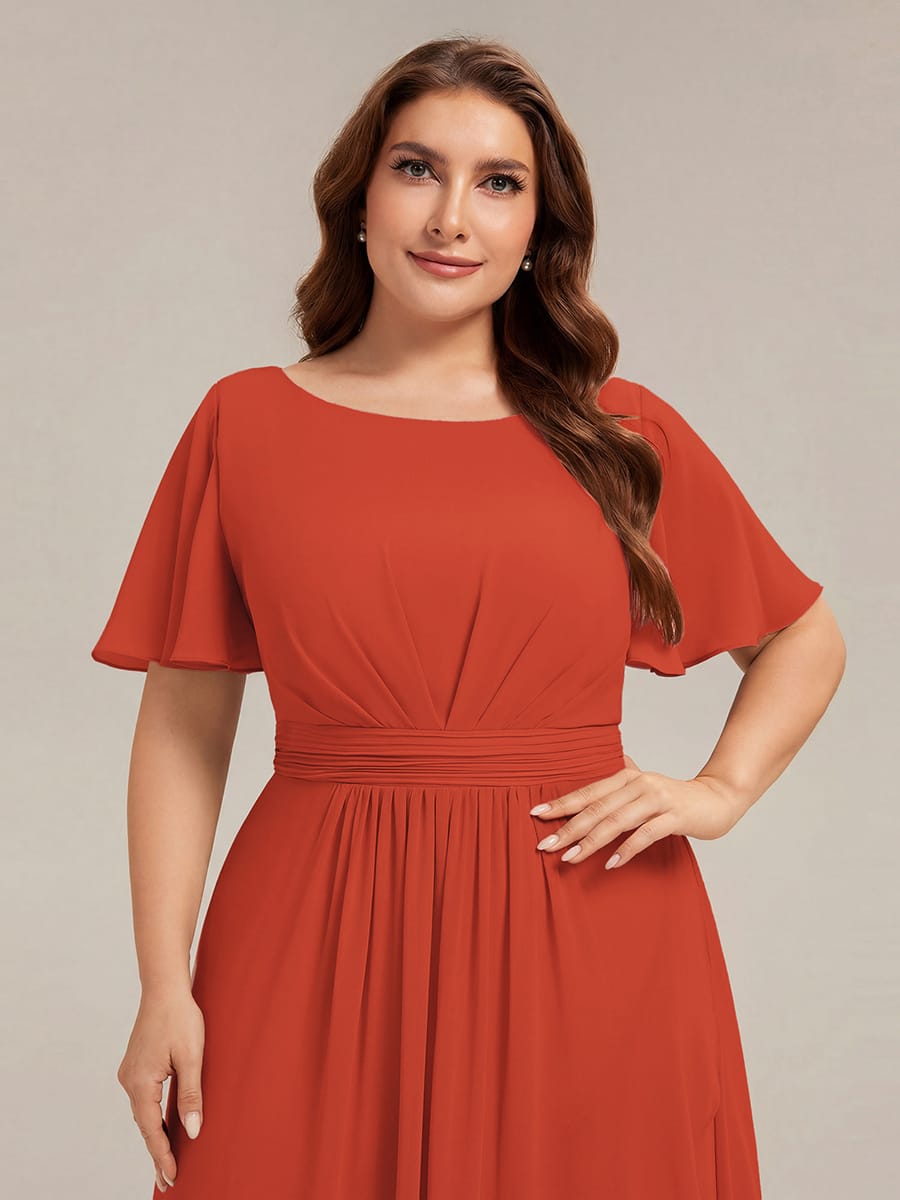 ever SAGE|Ruched Chiffon Ruffle Sleeve Wedding Guest Dress