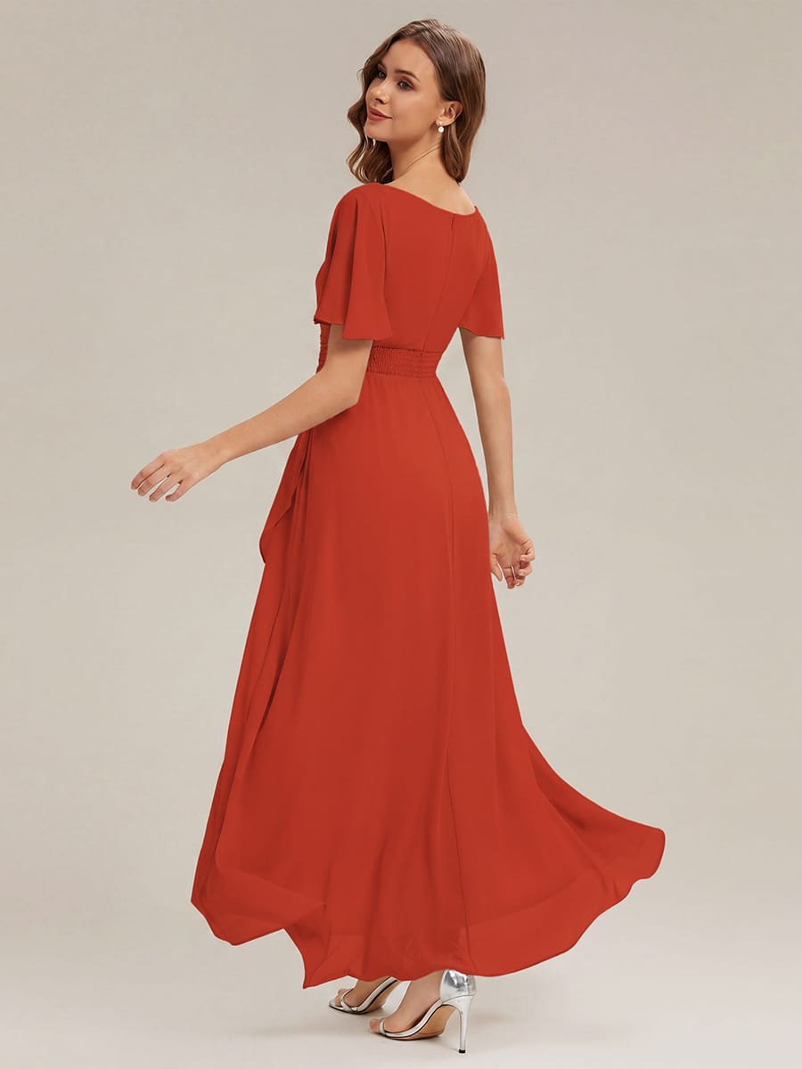 ever SAGE|Ruched Chiffon Ruffle Sleeve Wedding Guest Dress