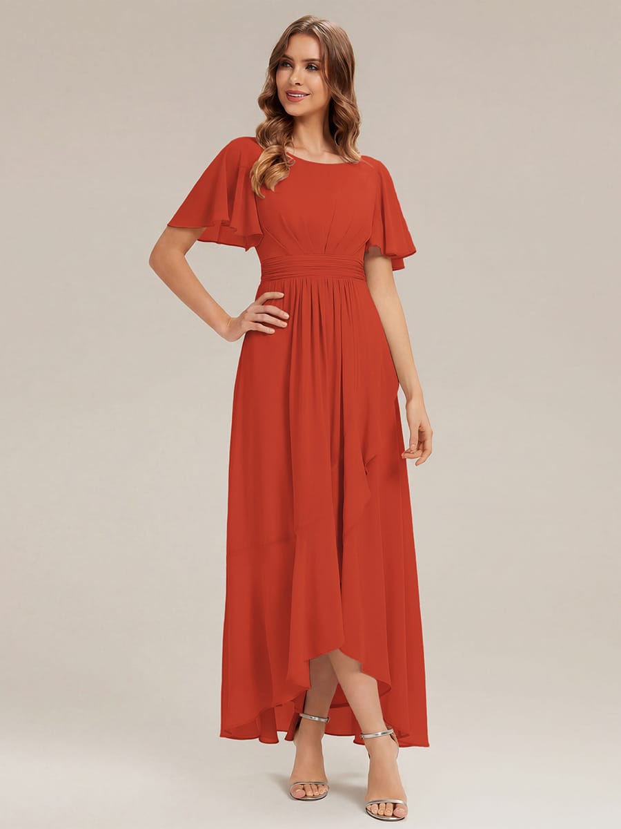 ever SAGE|Ruched Chiffon Ruffle Sleeve Wedding Guest Dress