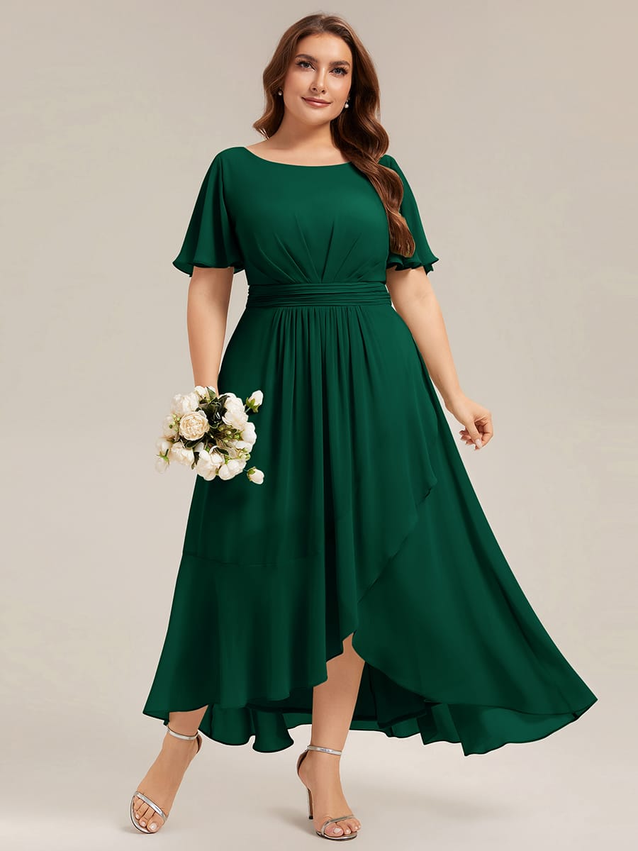 ever SAGE|Ruched Chiffon Ruffle Sleeve Wedding Guest Dress