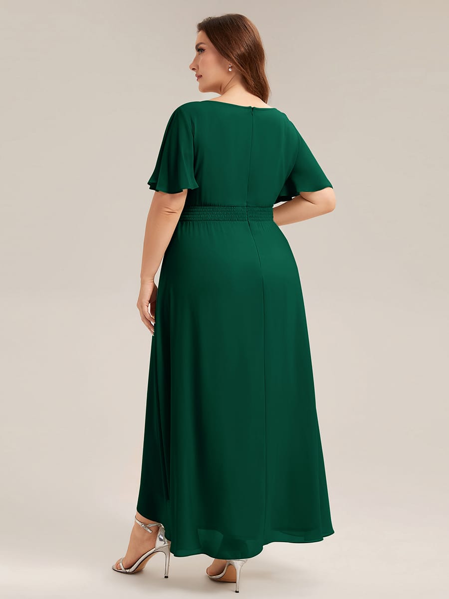 ever SAGE|Ruched Chiffon Ruffle Sleeve Wedding Guest Dress