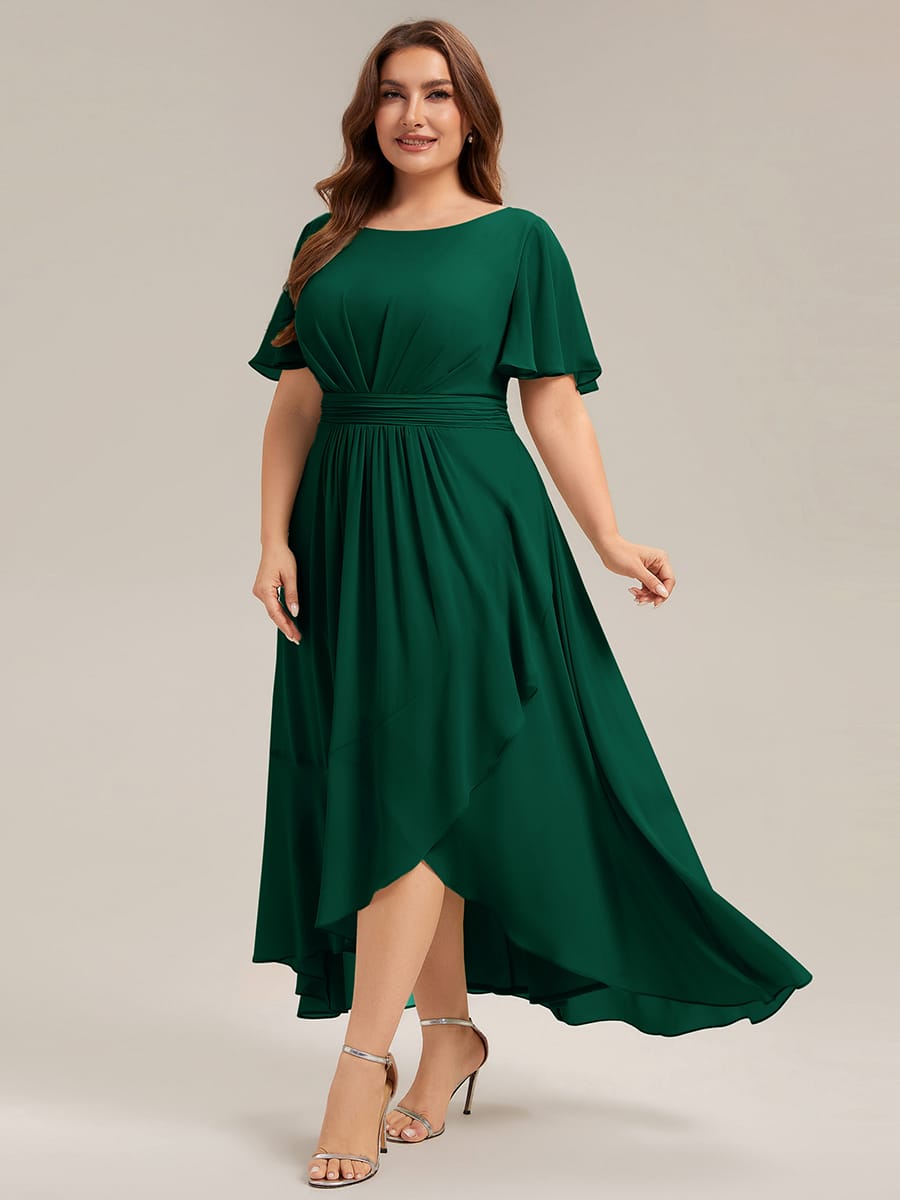 ever SAGE|Ruched Chiffon Ruffle Sleeve Wedding Guest Dress