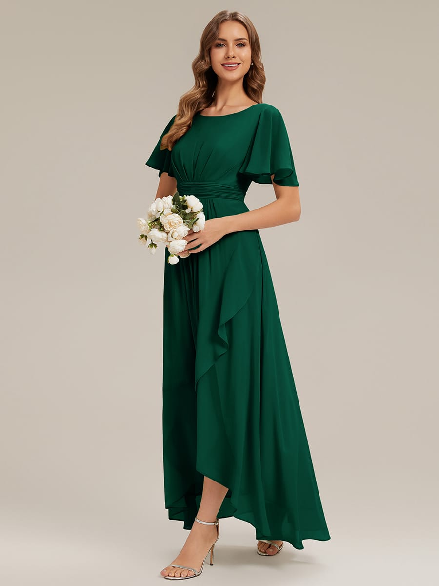ever SAGE|Ruched Chiffon Ruffle Sleeve Wedding Guest Dress