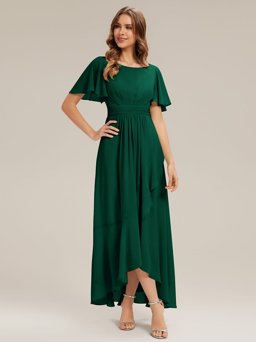 ever SAGE|Ruched Chiffon Ruffle Sleeve Wedding Guest Dress