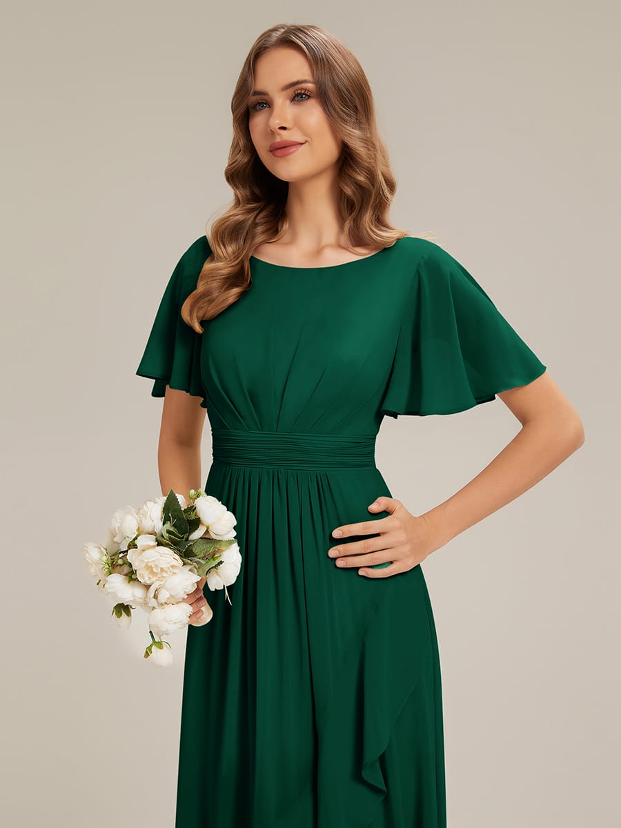 ever SAGE|Ruched Chiffon Ruffle Sleeve Wedding Guest Dress