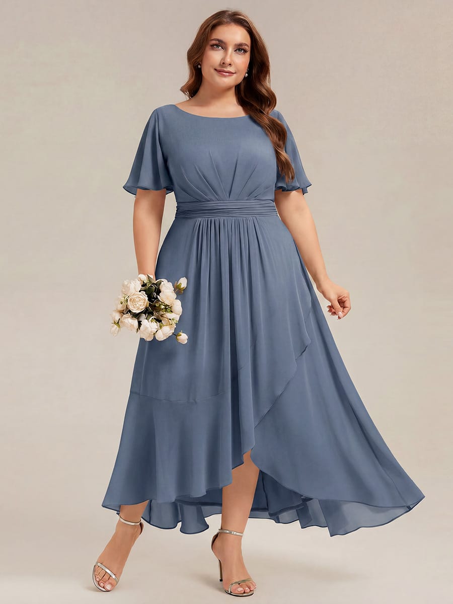 ever SAGE|Ruched Chiffon Ruffle Sleeve Bridesmaid Dress
