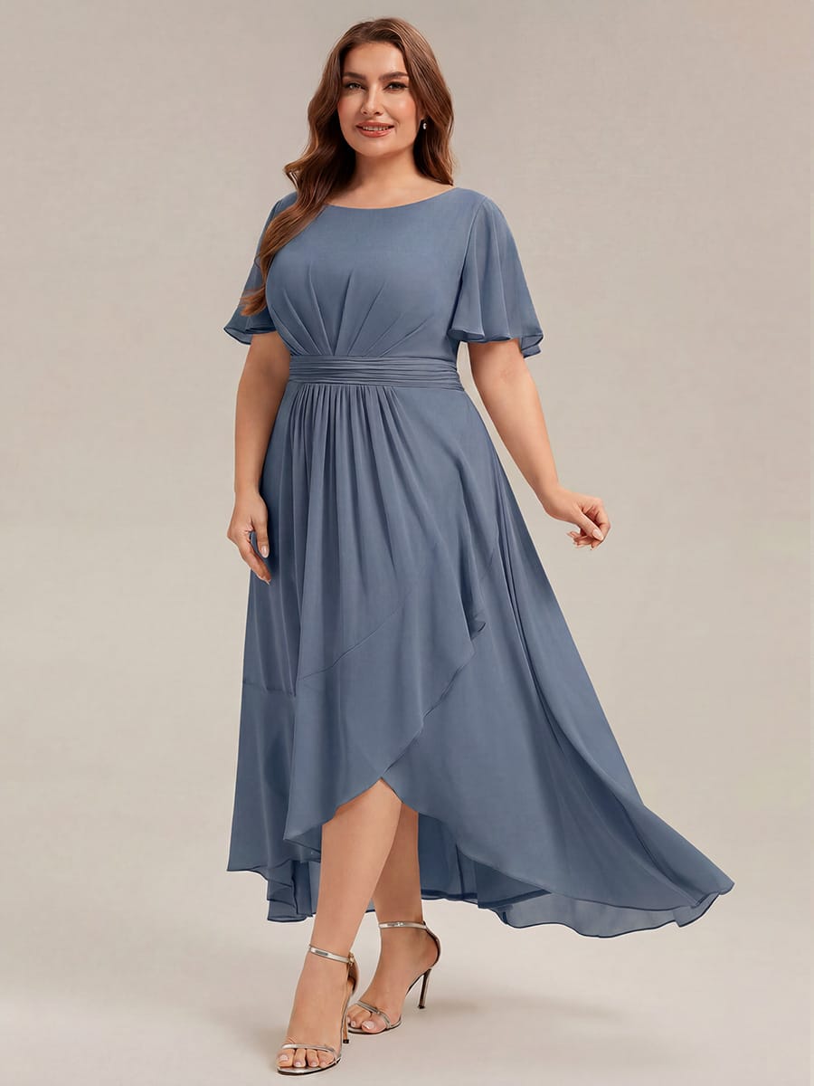 ever SAGE|Ruched Chiffon Ruffle Sleeve Wedding Guest Dress