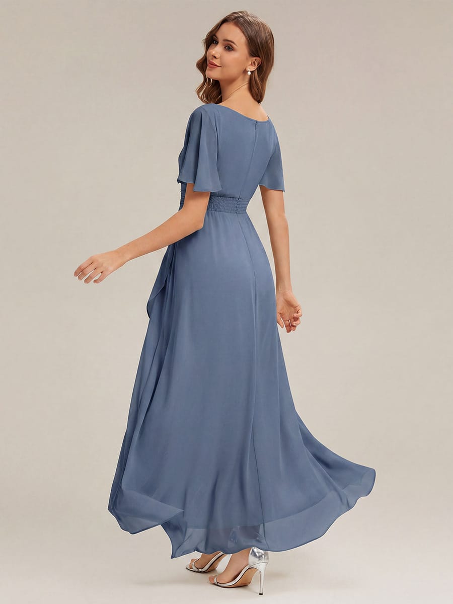 ever SAGE|Ruched Chiffon Ruffle Sleeve Wedding Guest Dress