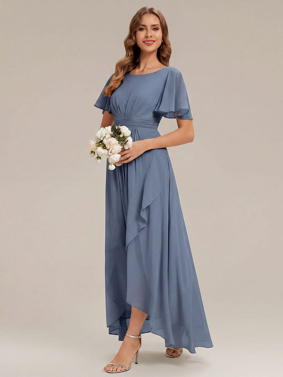 ever SAGE|Ruched Chiffon Ruffle Sleeve Bridesmaid Dress