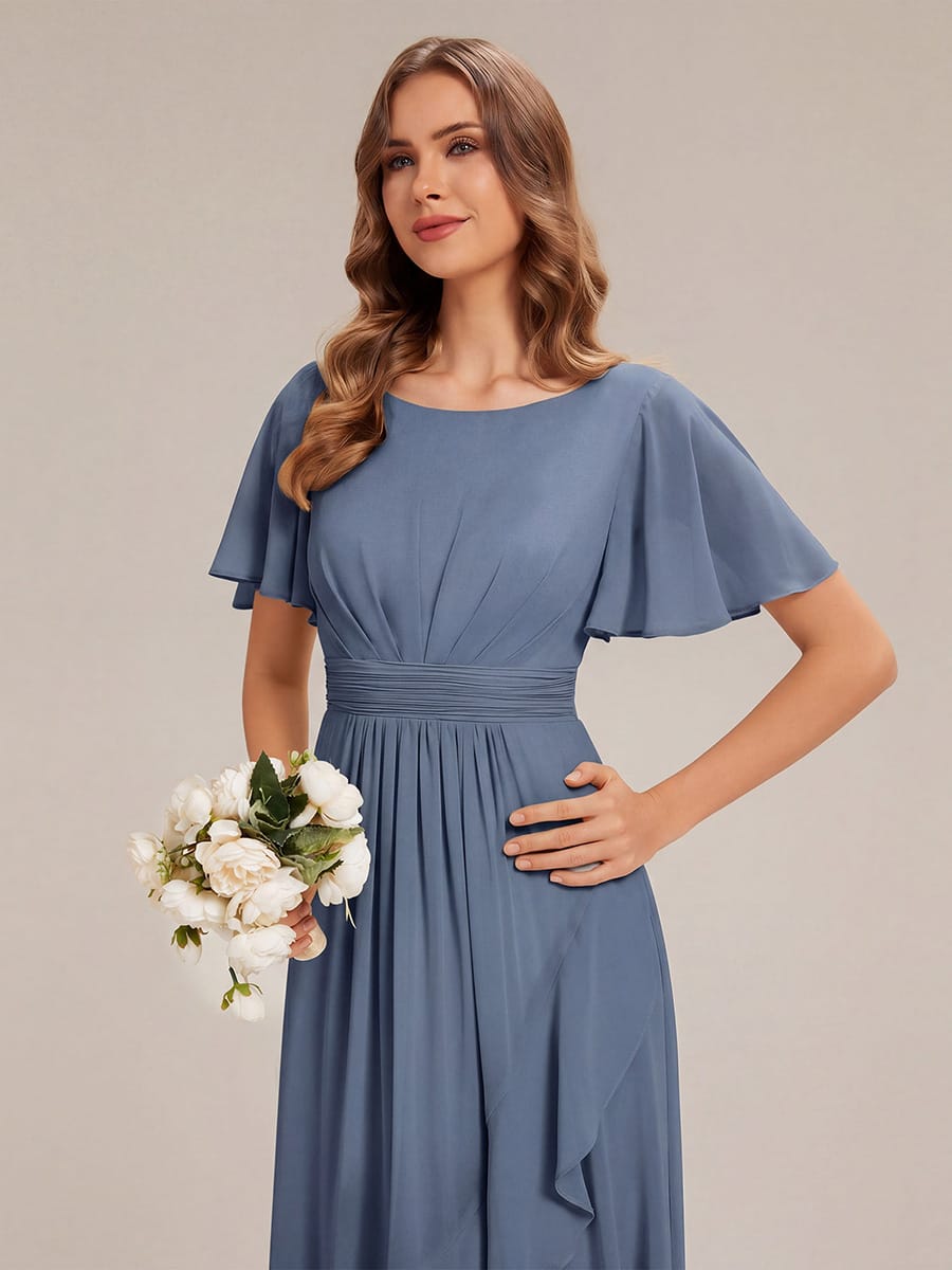 ever SAGE|Ruched Chiffon Ruffle Sleeve Bridesmaid Dress