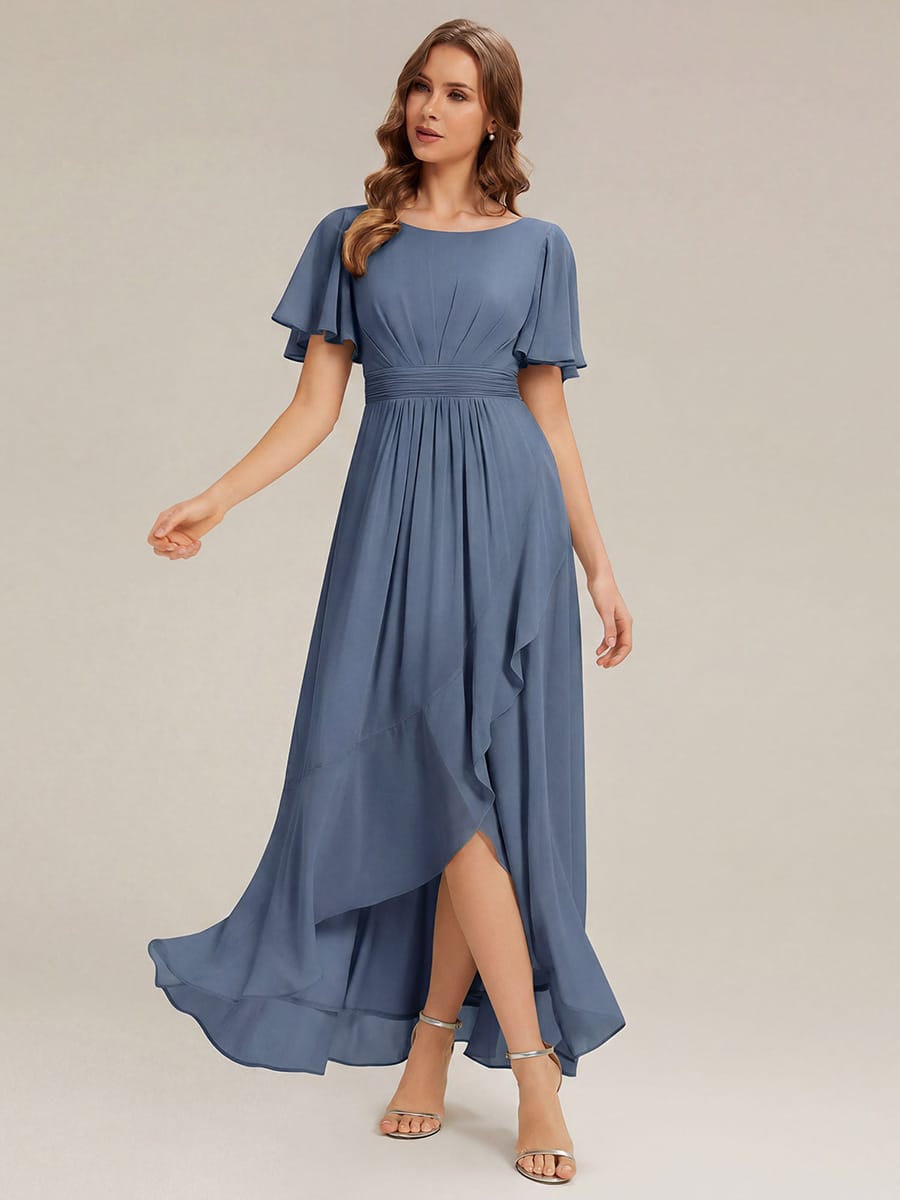 ever SAGE|Ruched Chiffon Ruffle Sleeve Bridesmaid Dress