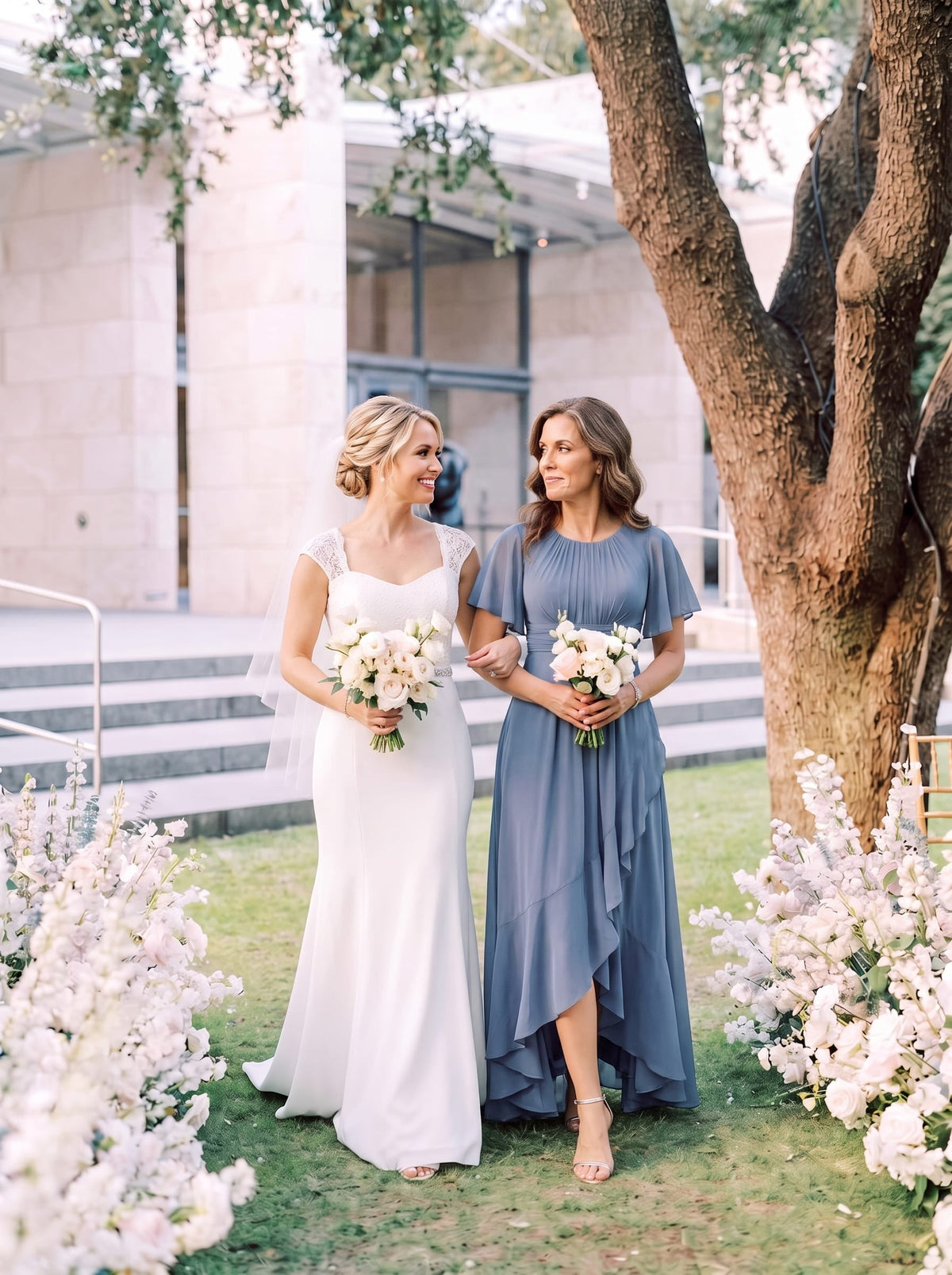 ever SAGE|Ruched Chiffon Ruffle Sleeve Wedding Guest Dress