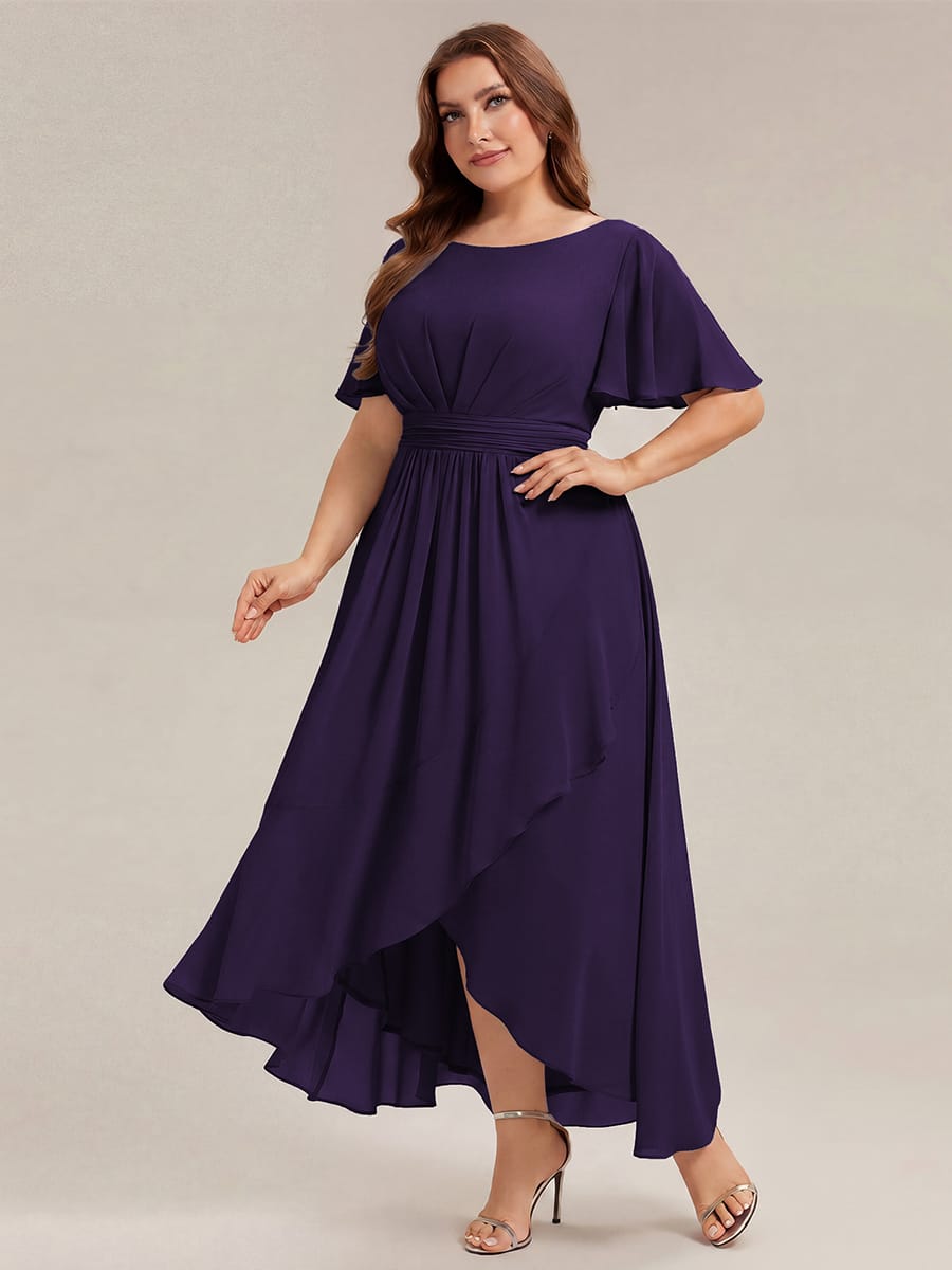 ever SAGE|Ruched Chiffon Ruffle Sleeve Wedding Guest Dress