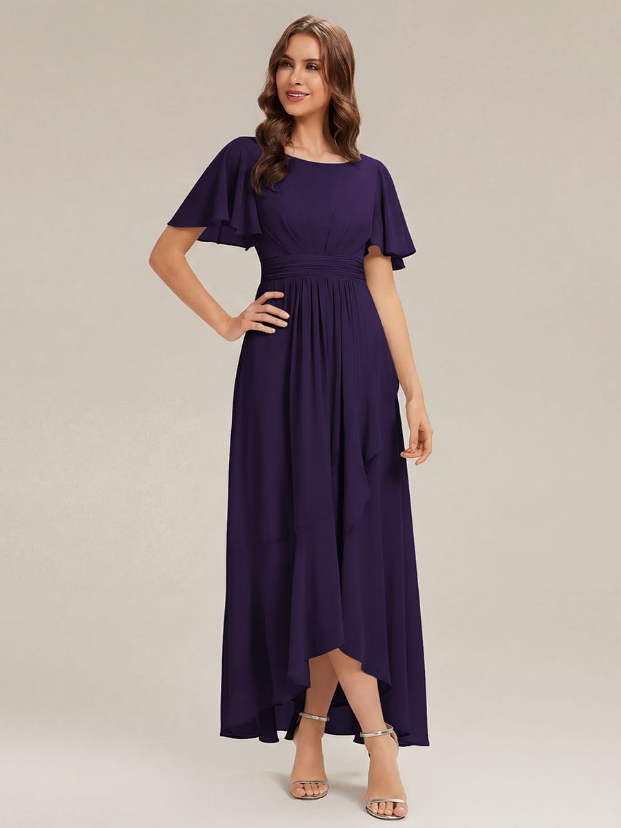 ever SAGE|Ruched Chiffon Ruffle Sleeve Bridesmaid Dress