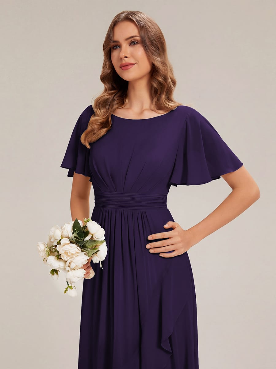 ever SAGE|Ruched Chiffon Ruffle Sleeve Bridesmaid Dress