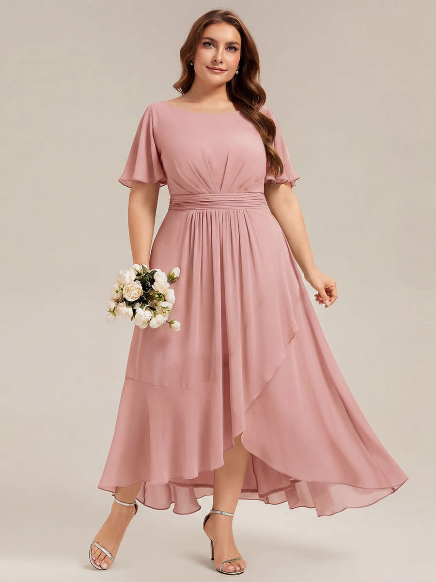 ever SAGE|Ruched Chiffon Ruffle Sleeve Bridesmaid Dress