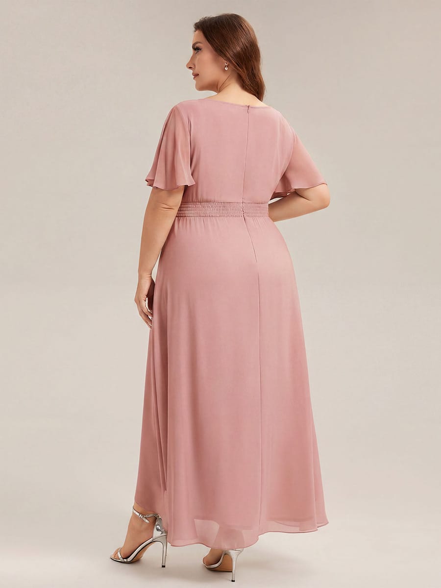 ever SAGE|Ruched Chiffon Ruffle Sleeve Wedding Guest Dress