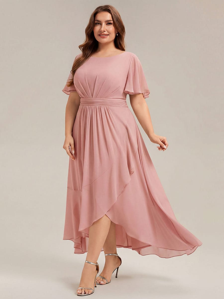 ever SAGE|Ruched Chiffon Ruffle Sleeve Wedding Guest Dress